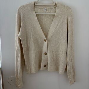 Cream v-neck ribbed cardigan